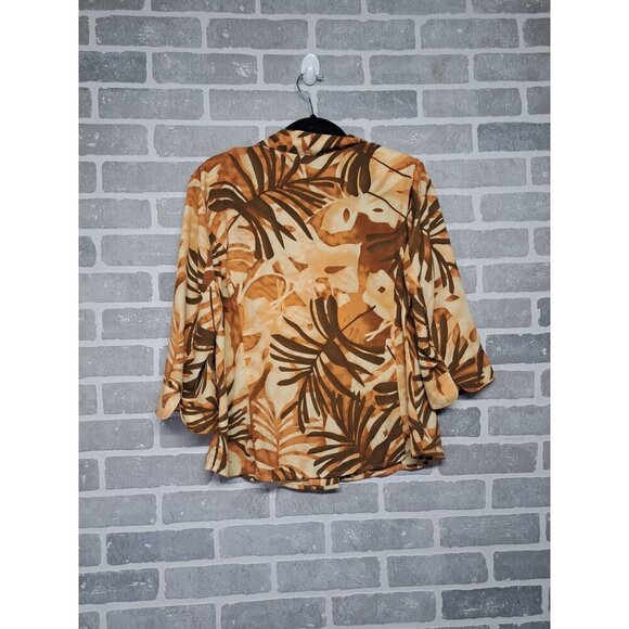 kathy Che Vintage Womens Palm Print 3/4 Sleeve Collared Button-Up Shirt Size 12 - Picture 7 of 7